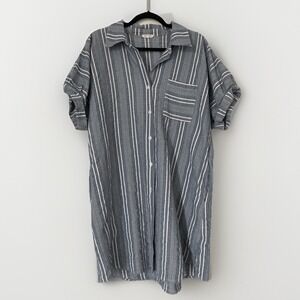 JODIFL Blue and White Striped Mini Shirt Dress